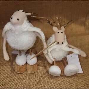 Rustic Sheep Sledding & Skiing Christmas Decor NEW Holiday Farmhouse